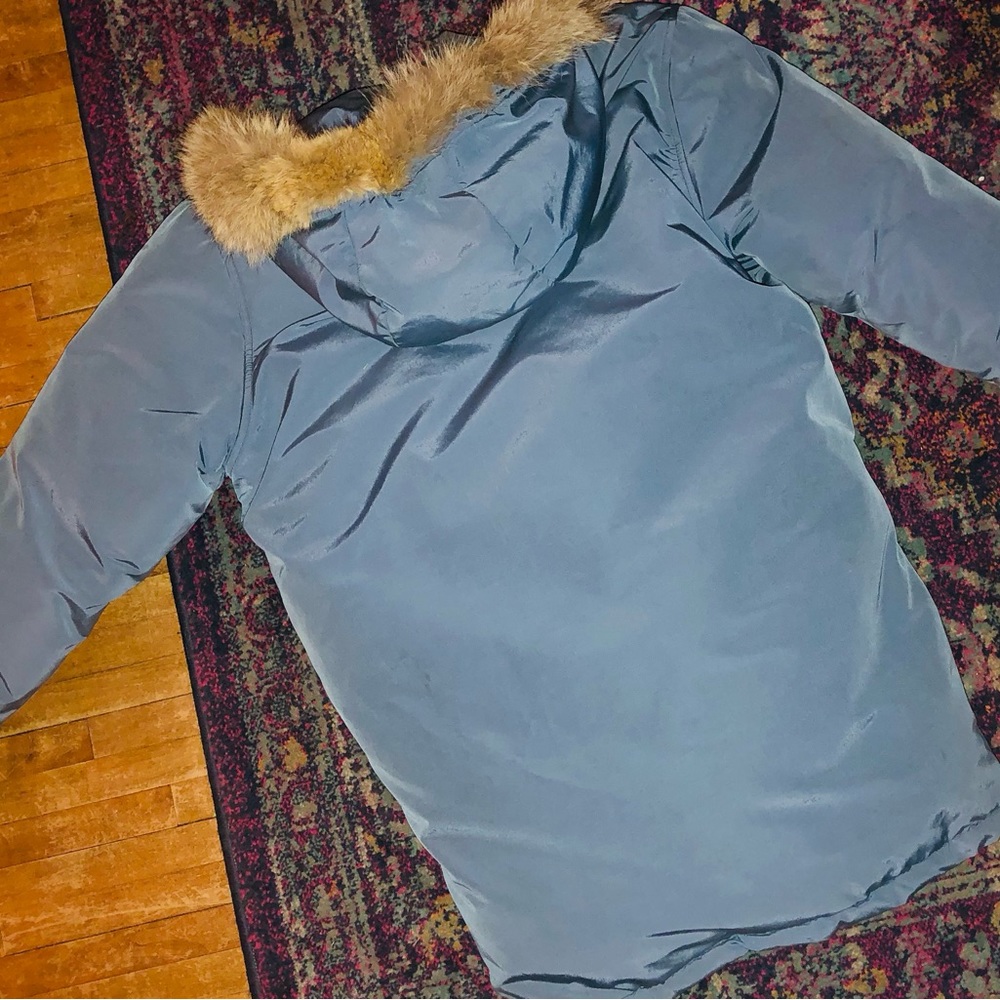 VTG Woolrich Goose Down Jacket Coyote Fur Lined Hood Arctic Parka Mens M BLUE